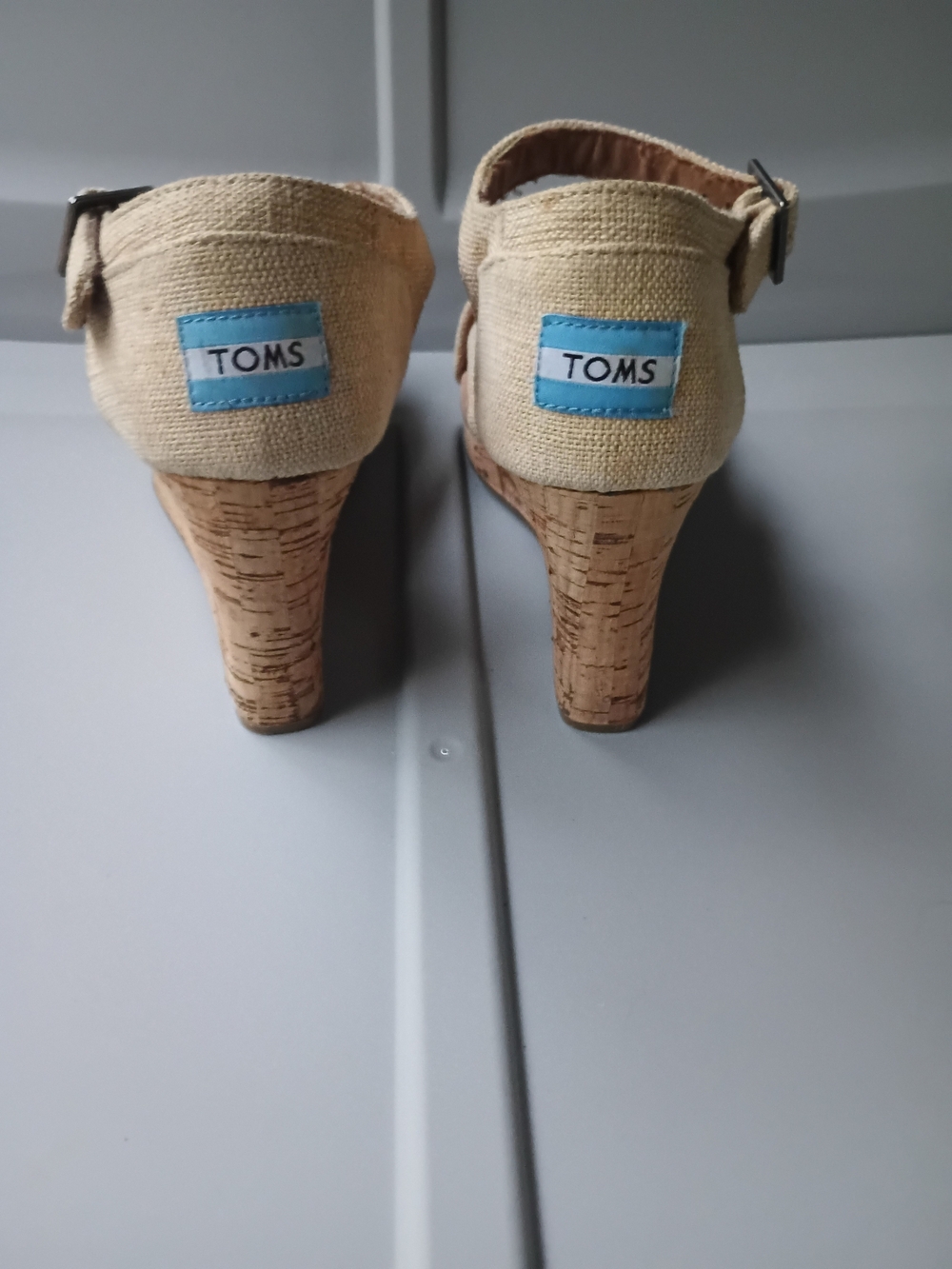 TOMS Women's Beige Canvas Wedge Sandals - Picture 10 of 13
